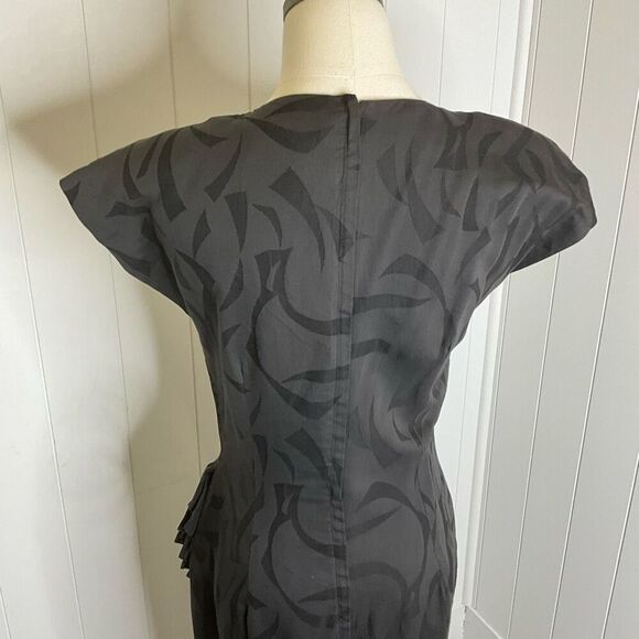 Vintage 80s Young Edwardian Women's Small Black Full Zip Maxi Dress Short Sleeve - Picture 8 of 16